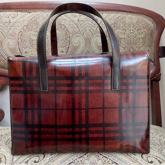 VTG Rare Burberry Brown House Check Top Handle Structured Bag Authentic w/ COA - Picture 1 of 16